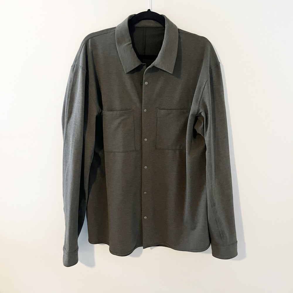 Lululemon Mens Soft Knit Overshirt Dark Olive Green Snap Front Jacket XXL
